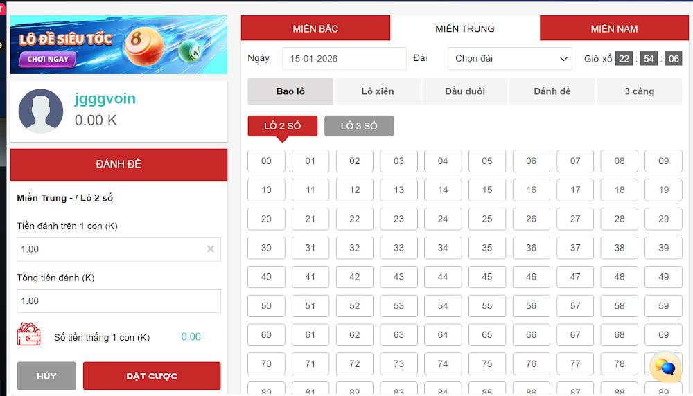 Sảnh xổ số Miền Trung Zo88 uy tín xanh chín